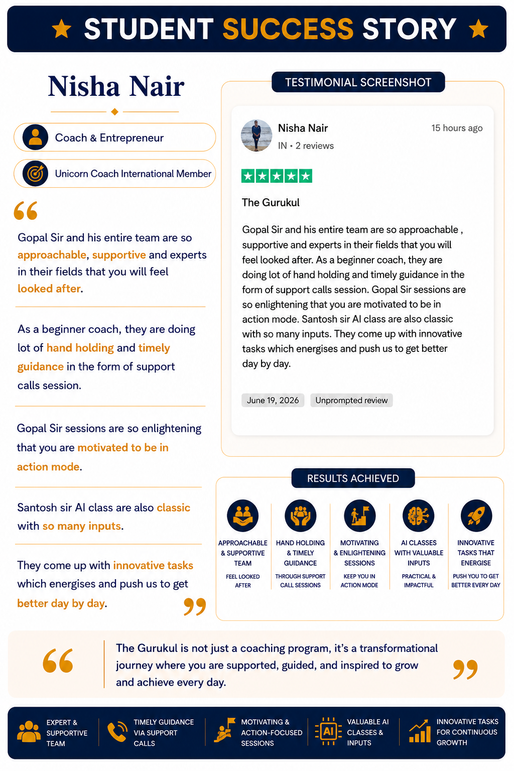 Nisha Nair, Coach & Entrepreneur, Unicorn Coach International Member, student success story
