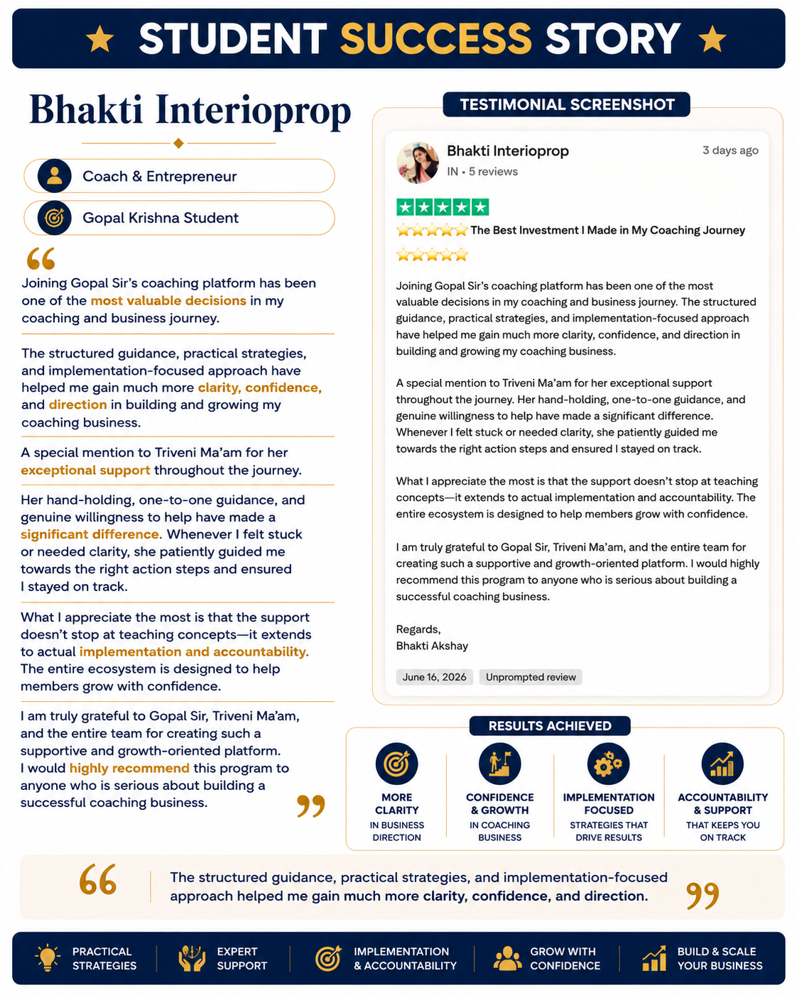 Bhakti Interioprop, Coach & Entrepreneur, Gopal Krishna Student, student success story